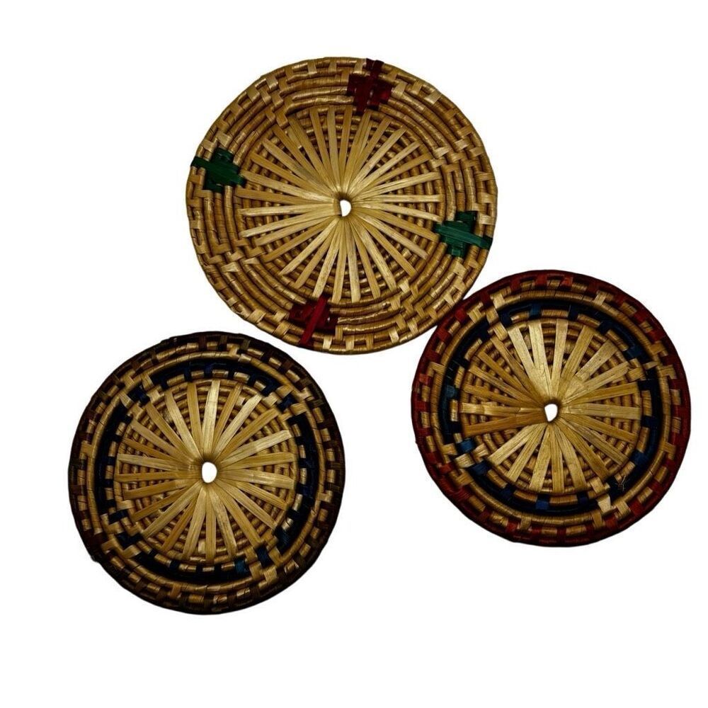 Set of 3 Vintage‎ Handmade Rattan Trivets